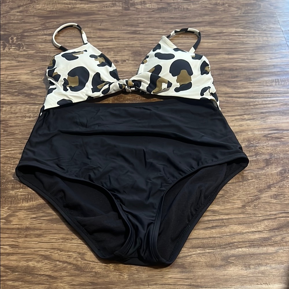 Target Leopard Print and Black One Piece Swimsuit